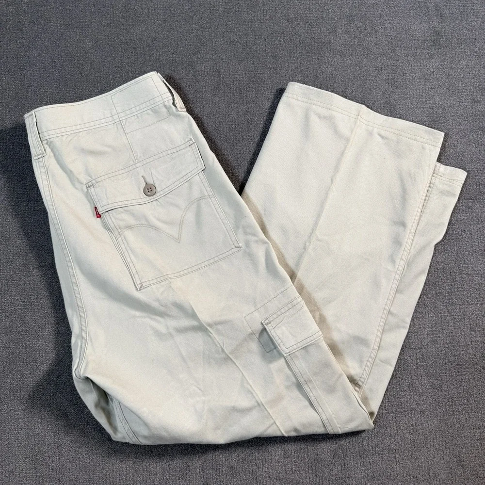 Vtg Levi's Cargo Pants Men's 36x30 Loose Straight White Baggy Skate Y2K Cotton